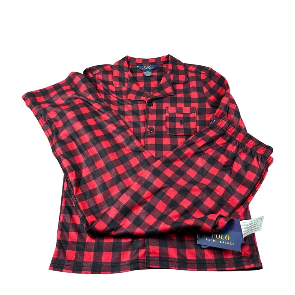 Polo Ralph Lauren‎ Buffalo Plaid Flannel Boys Pajama Set Size M NWT
